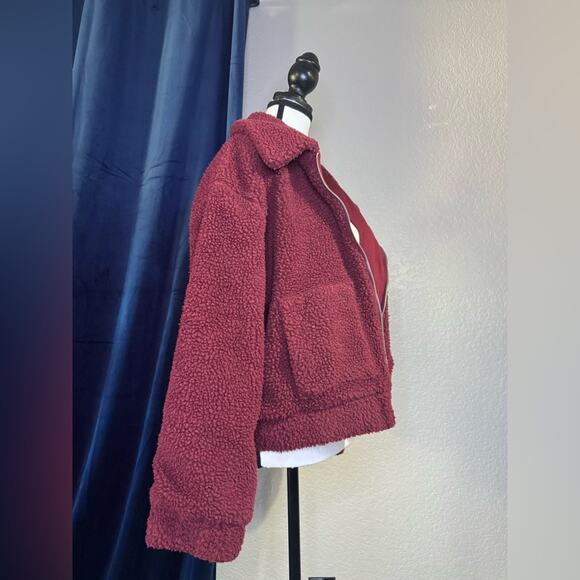 Hot Topic Burgundy Teddy Jacket Zip Front | Size S - Picture 2 of 7